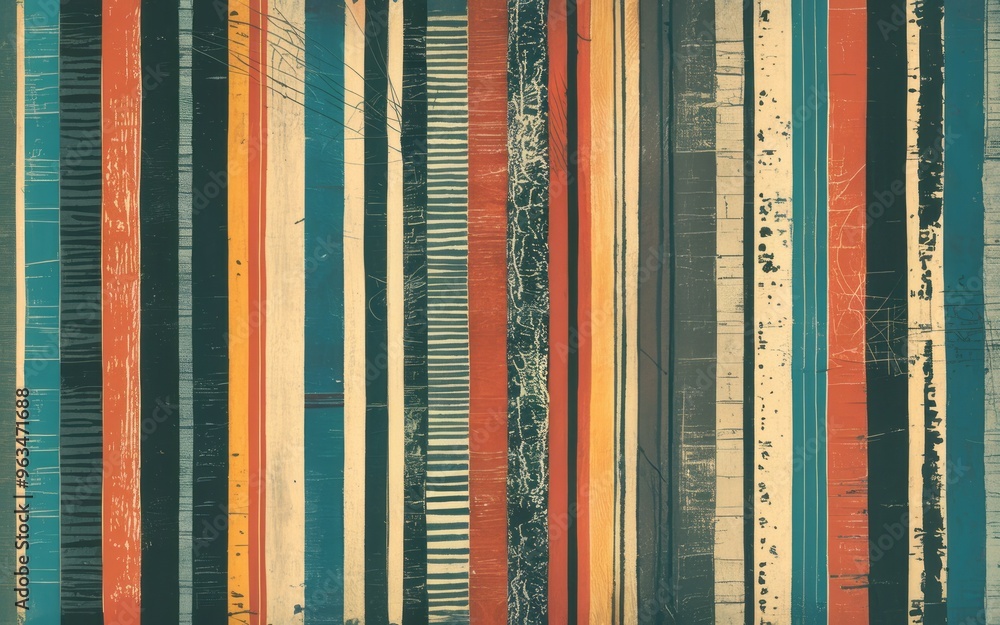 Aufkleber Vintage stripe pattern. Retro striped background with various colors and textures. Ideal for design projects needing a vintage touch.
