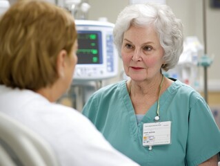 Fototapeta premium Nurse preparing a patient for dialysis, gentle communication and soft tones of compassion in the healthcare setting