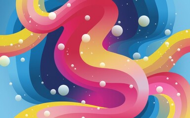 Abstract rainbow curves. Vibrant, colorful abstract background with flowing, swirling curves and white circles. Ideal for modern, playful designs.