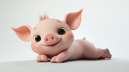 A cute, cartoonish piglet lying down with a cheerful expression.