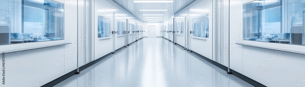 Aufkleber sterile biotech lab with automated machines producing synthetic biological materials, high-tech envi