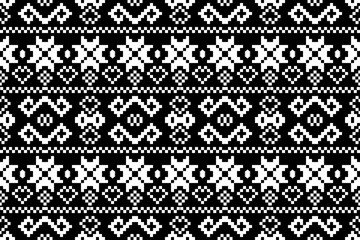black and white - Pixel art seamless ethnic pattern style 