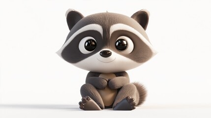 Naklejka premium A cute, cartoonish raccoon character sitting and smiling, designed for children's media.