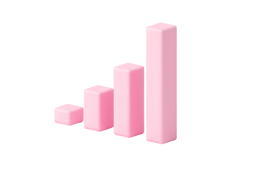 Pink 3D Bar Graph Icon | Isolated on Transparent & White Background | PNG File with Transparency