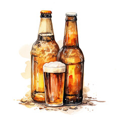 glass of beer and bottle