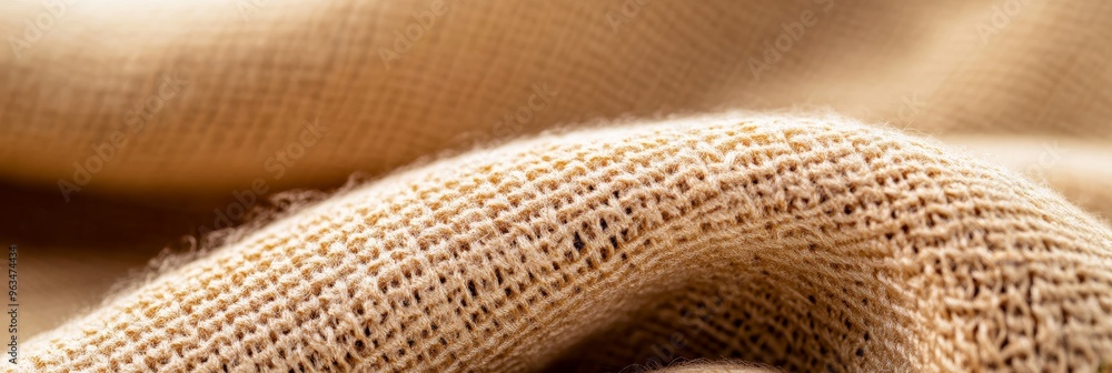 Poster a close-up shot of a textured beige fabric with a wave pattern. the fabric is soft and inviting, wit