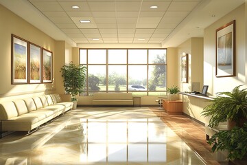 Fototapeta premium Bright and Airy Family Medicine Facility with Comfortable Lobby and Personalized Patient Care