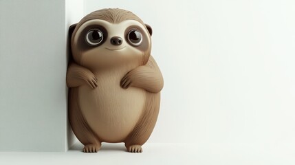 Obraz premium A cute, cartoonish sloth character leaning against a wall, exuding charm and playfulness.
