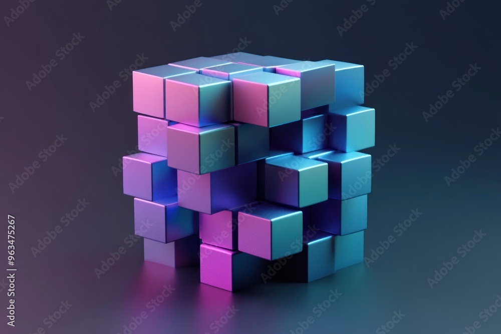Poster abstract cube structure in a digital space