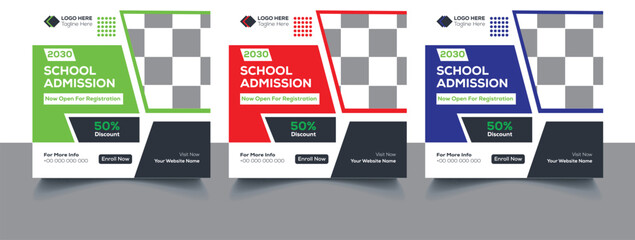 School Admission Social Media Post Banner Promotion Ads | Educational Social Media Most Square Flyer Back To School | Web Banner Design Template With Various Colors Bundle