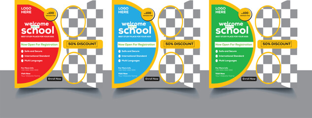 School Admission Social Media Post Banner Promotion Ads | Educational Social Media Most Square Flyer Back To School | Web Banner Design Template With Various Colors Bundle