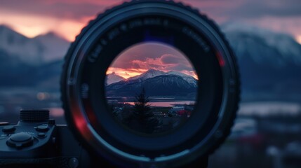 Mountainous Sunset Through a Camera Lens