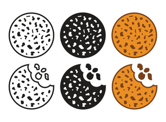 Cookies icons set in flat style. Tasty biscuits vector illustration on isolated background. Chocolate bakery sign business concept.