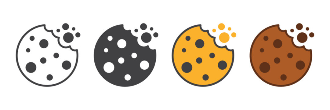 Cookies icons set in flat style. Tasty biscuits vector illustration on isolated background. Chocolate bakery sign business concept.