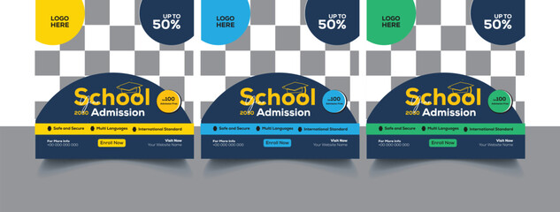 School Admission Social Media Post Banner Promotion Ads | Educational Social Media Most Square Flyer Back To School | Web Banner Design Template With Various Colors Bundle
