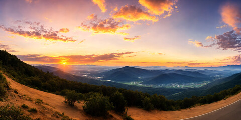 Golden Sunset Over Peaceful Mountain Range