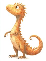 Naklejka premium Illustration of a cute orange dinosaur standing upright on a white background.