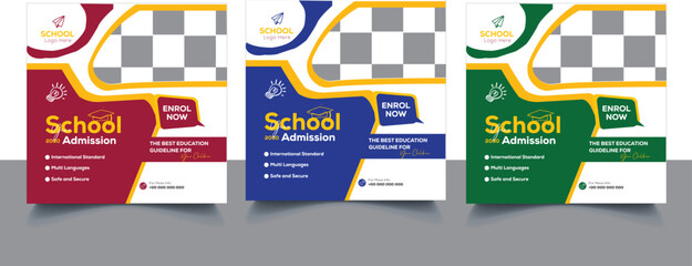 School Admission Social Media Post Banner Promotion Ads | Educational Social Media Most Square Flyer Back To School | Web Banner Design Template With Various Colors Bundle
