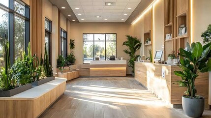 Sustainable and Eco-Friendly Medical Clinic with Natural Elements and Calming Ambiance