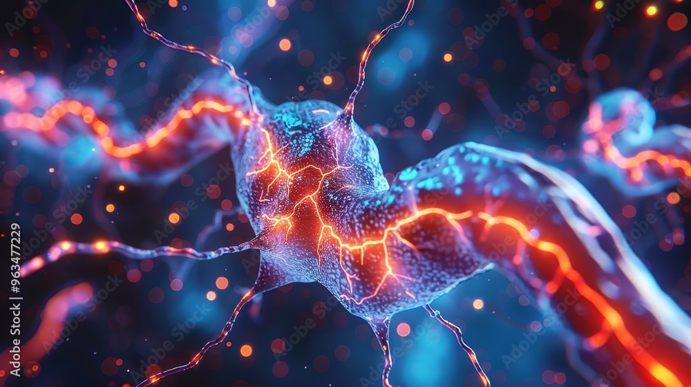 Poster close up of neural network activity showcasing glowing synapses and neurons on a dark backdrop