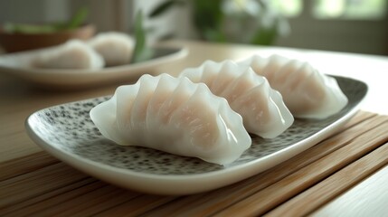Steamed Dumplings on a Speckled Plate