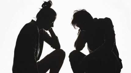 Man and a woman in a quarrel. Silhouette of a angry family couple. Concept of divorce, misunderstanding in family.