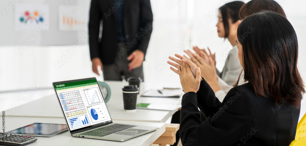 Poster spreadsheet document information financial startup concept. data and graphs in spreadsheet documents