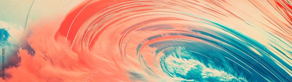 Aufkleber vibrant abstract swirl design blending colors of coral and blue, evoking energy and movement in a dy