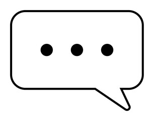 A simple black and white speech bubble outline with three ellipsis dots in the center. Indicates ongoing conversation, thought, or hesitation. Ideal for communication, dialogue, chat, messaging