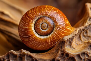 Macro photo of a snail&acirc;&euro;&trade;s shell, spiraled and detailed capturing the unique patterns and tiny ridges that make each shell one-of-a-kind