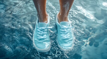 Legs in sneakers, water vista