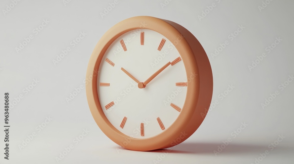 Poster a minimalist clock with a soft peach hue and simple design, indicating time clearly.