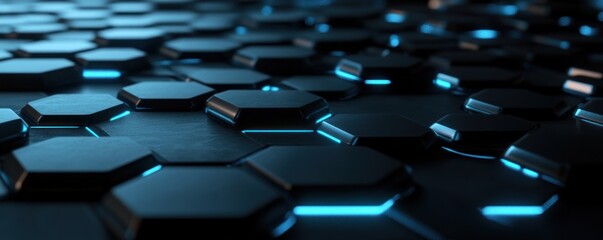 Obraz premium Abstract Hexagonal Pattern with Blue Glowing Lines