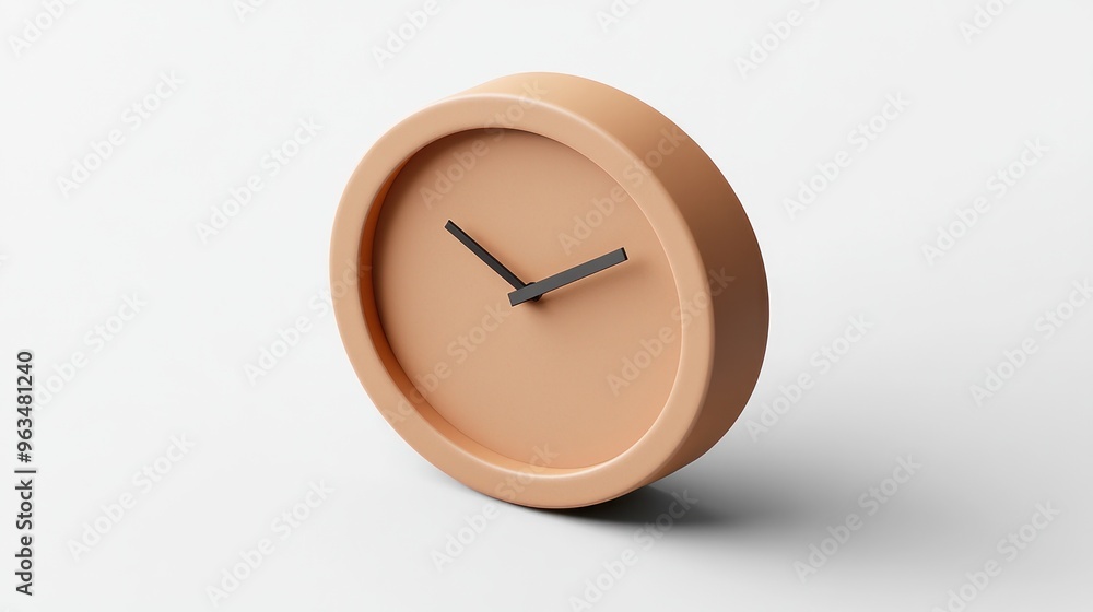 Poster a minimalist round clock in a soft peach color, designed for modern decor.