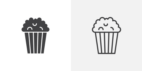 Popcorn icon in black filled and outlined style