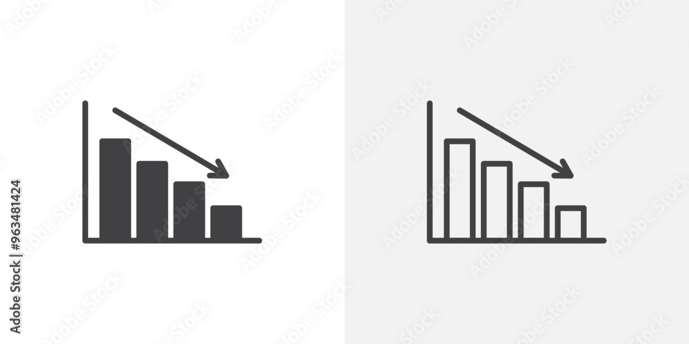Poster reduction chart icon in black filled and outlined style