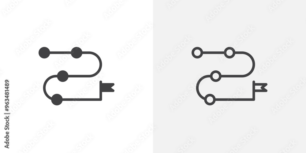 Poster roadmap icon in black filled and outlined style