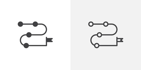 Roadmap icon in black filled and outlined style