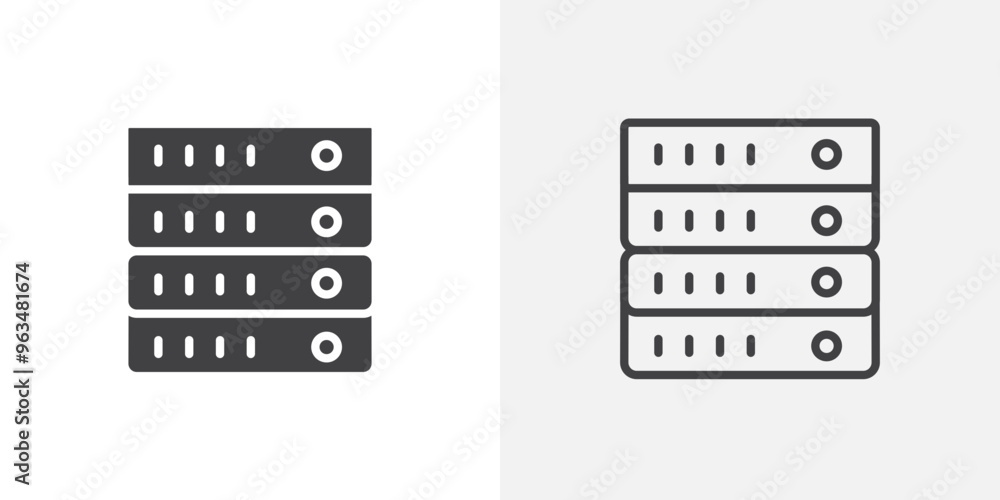 Poster server rack icon in black filled and outlined style