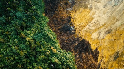 Aerial View of Deforestation and Lush Forest