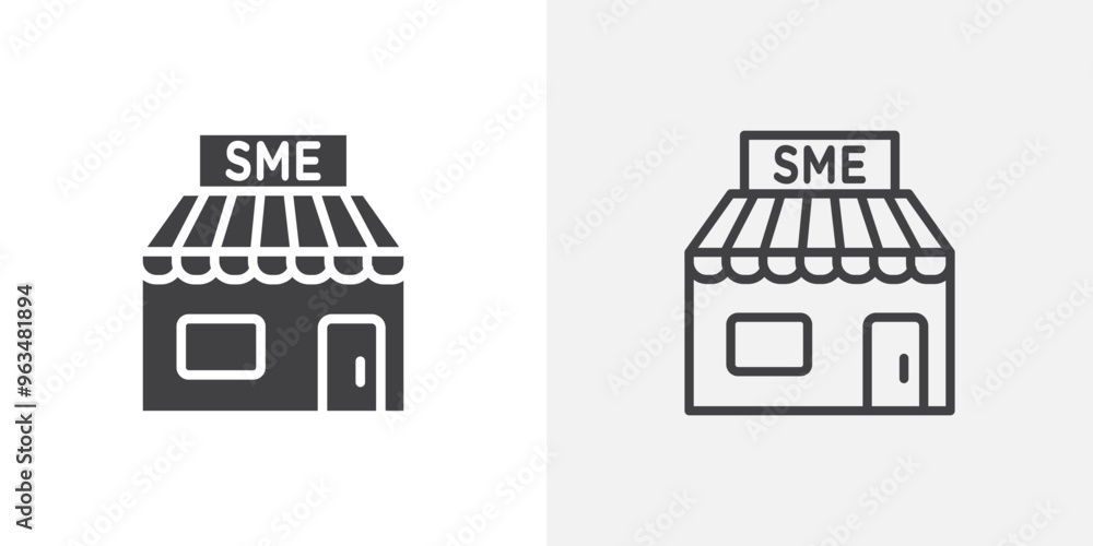 Poster sme icon in black filled and outlined style