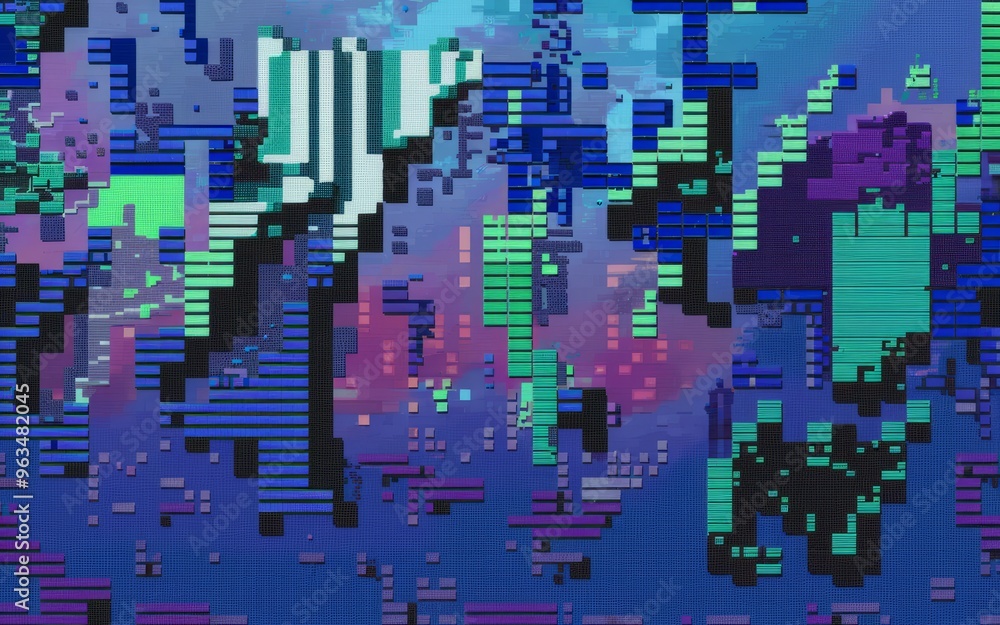 Poster abstract pixel art design. colorful pixelated blocks forming an abstract digital art background. ide