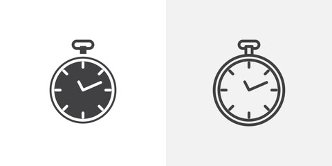 Stop watch icon in black filled and outlined style