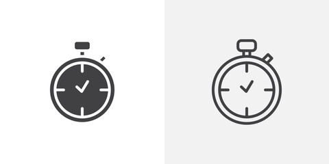 Stopwatch icon in black filled and outlined style
