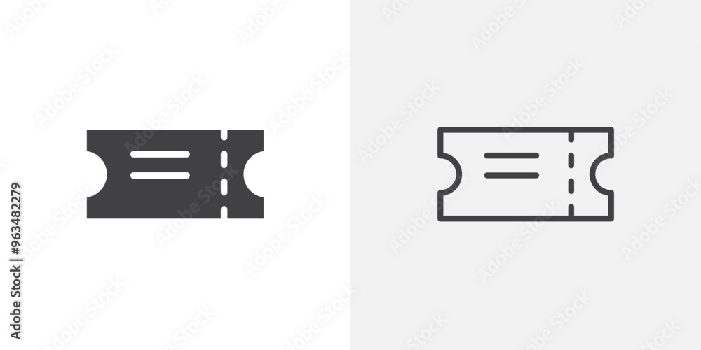 Poster ticket icon in black filled and outlined style