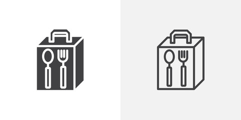 Take away food icon in black filled and outlined style