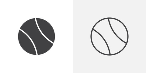 Tennis ball icon in black filled and outlined style