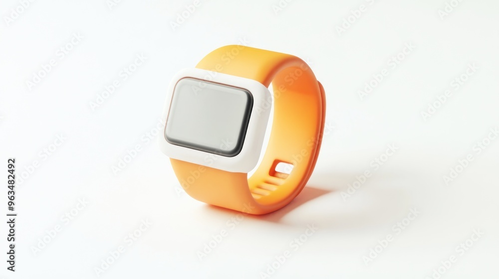Poster a modern orange smartwatch with a rectangular display and a white frame.