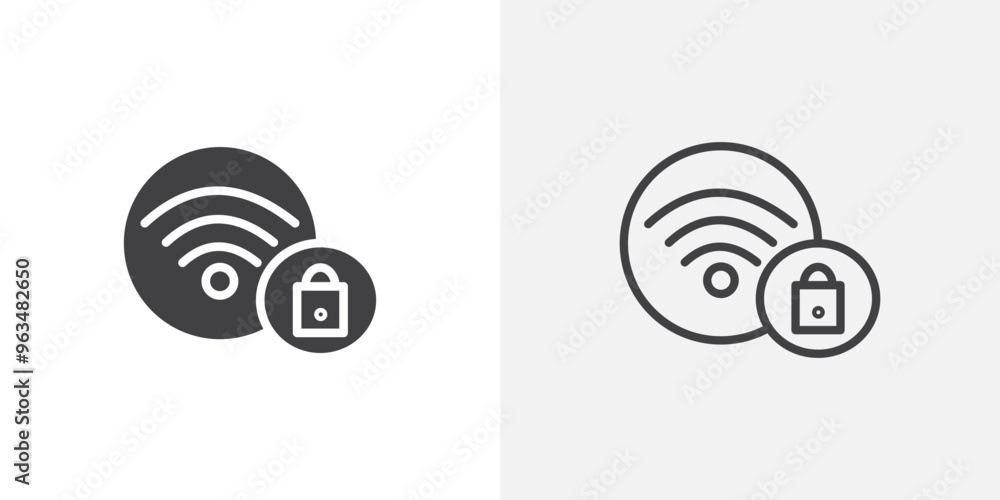 Poster wifi security icon in black filled and outlined style