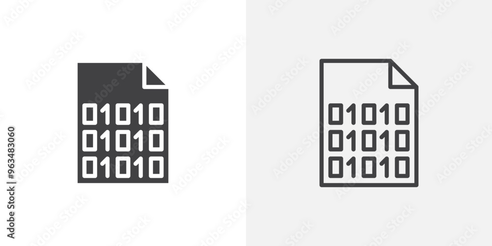 Poster Binary code icon in black filled and outlined style